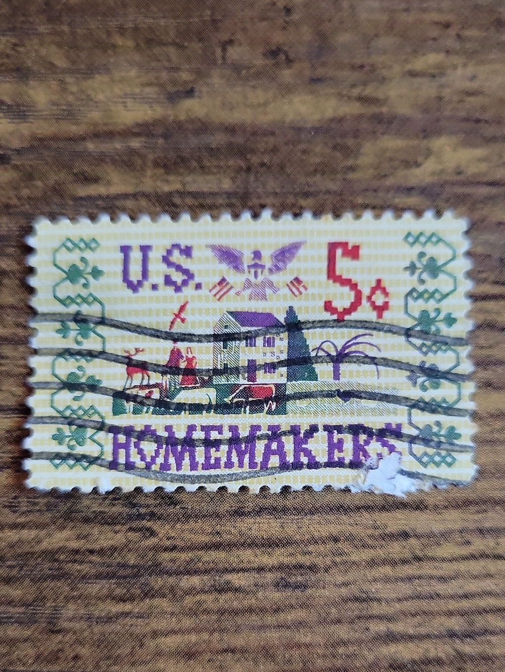 Vintage Homemaker Decorative Stamp Print in Yellow, Purple and Green